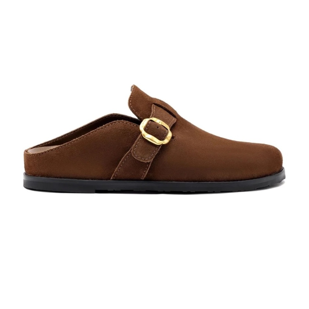 Larroudé Milan clog in brown suede size 8